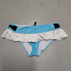 Disney Light Blue and White Ruffle Swim Bottoms with Black Trim